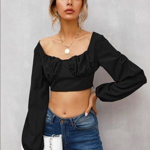 Crop lantern sleeve ruched bust top